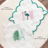 Pink Embroidered Square Scalloped Cocktail Napkins (Set of 4)