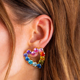 Hearts w/ Colorful Gems Drop Earrings