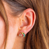 Charlie Gold Rainbows Studs w/Multi-Colored Gems