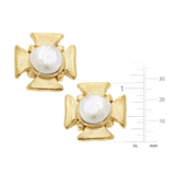 Susan Shaw: Gold Cross with Genuine Freshwater Pearl Pierced Earrings