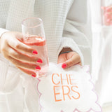 Pink Embroidered Square Scalloped Cocktail Napkins (Set of 4)