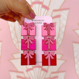 Holiday Pink and Red Present Dangle Earrings