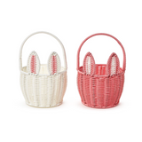 Hand-Woven Faux Wicker Easter Bunny Basket with Pom-Pom Tail and Handle