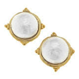 Susan Shaw: Gold and Cotton Pearl Cabochon Earrings
