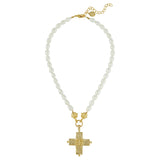 Susan Shaw: Gold Jerusalem Cross + Pearl Necklace