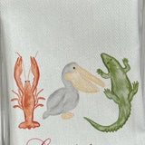 Louisiana Tea Towel -Crawfish, Pelican, Gator