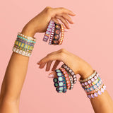 Penelope Gold w/ Rainbow Small Rectangle Stones Enamel Stretch Bracelet