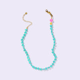 Janey Beaded Marbled Turquoise Hearts + Pink Necklace