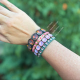 Penelope Gold w/ Rainbow Small Rectangle Stones Enamel Stretch Bracelet