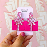 Holiday Pink Plaid Present Statement Dangles