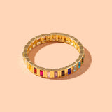 Penelope Gold w/ Rainbow Small Rectangle Stones Enamel Stretch Bracelet