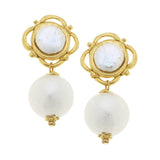 Susan Shaw: Gold with Pearl and Cotton Pearl Clip Earrings