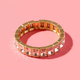 Penelope Gold w/ Rainbow Small Rectangle Stones Enamel Stretch Bracelet