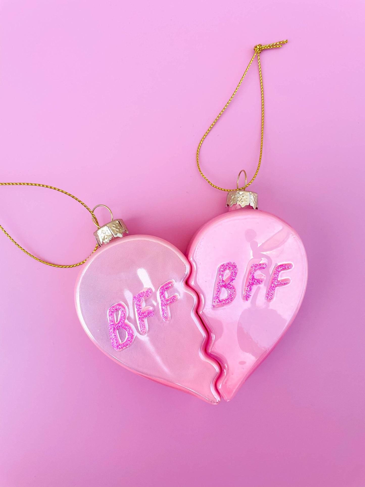 Glittered BFF Heart Christmas Ornament Set