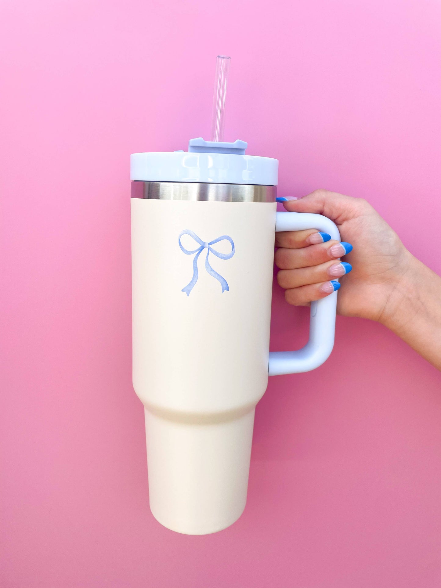 Cream & Blue Bow 40oz Tumbler