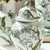 8" Primrose and Lotus Green Chinoiserie Jar