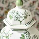14" Primrose and Lotus Green Chinoiserie Hexagonal Jar