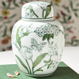 7 1/2" Primrose and Lotus Green Ginger Jar