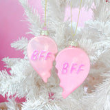 Glittered BFF Heart Christmas Ornament Set