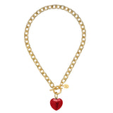 Cherry Quartz Stone Heart Toggle Necklace