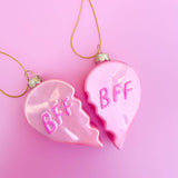 Glittered BFF Heart Christmas Ornament Set