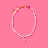 Lottie Pink + Multi-Color w/Dangle Heart Necklace
