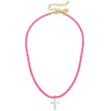 Susan Shaw: Hot Pink Alys Pearl Cross Necklace