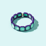 Penelope Gold w/ Rainbow Small Rectangle Stones Enamel Stretch Bracelet