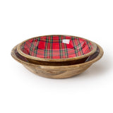 Tartan Wood Round Bowls with Enamel