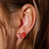 Red + Pink Confetti Acrylic Heart Stud Earrings