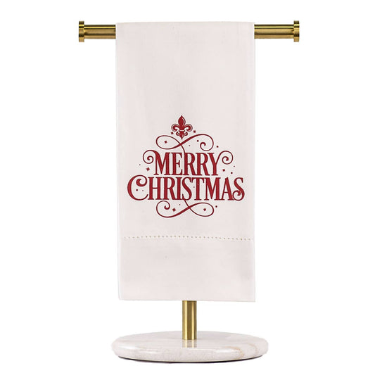 Merry Christmas Fleur Hemstitch Hand Towel