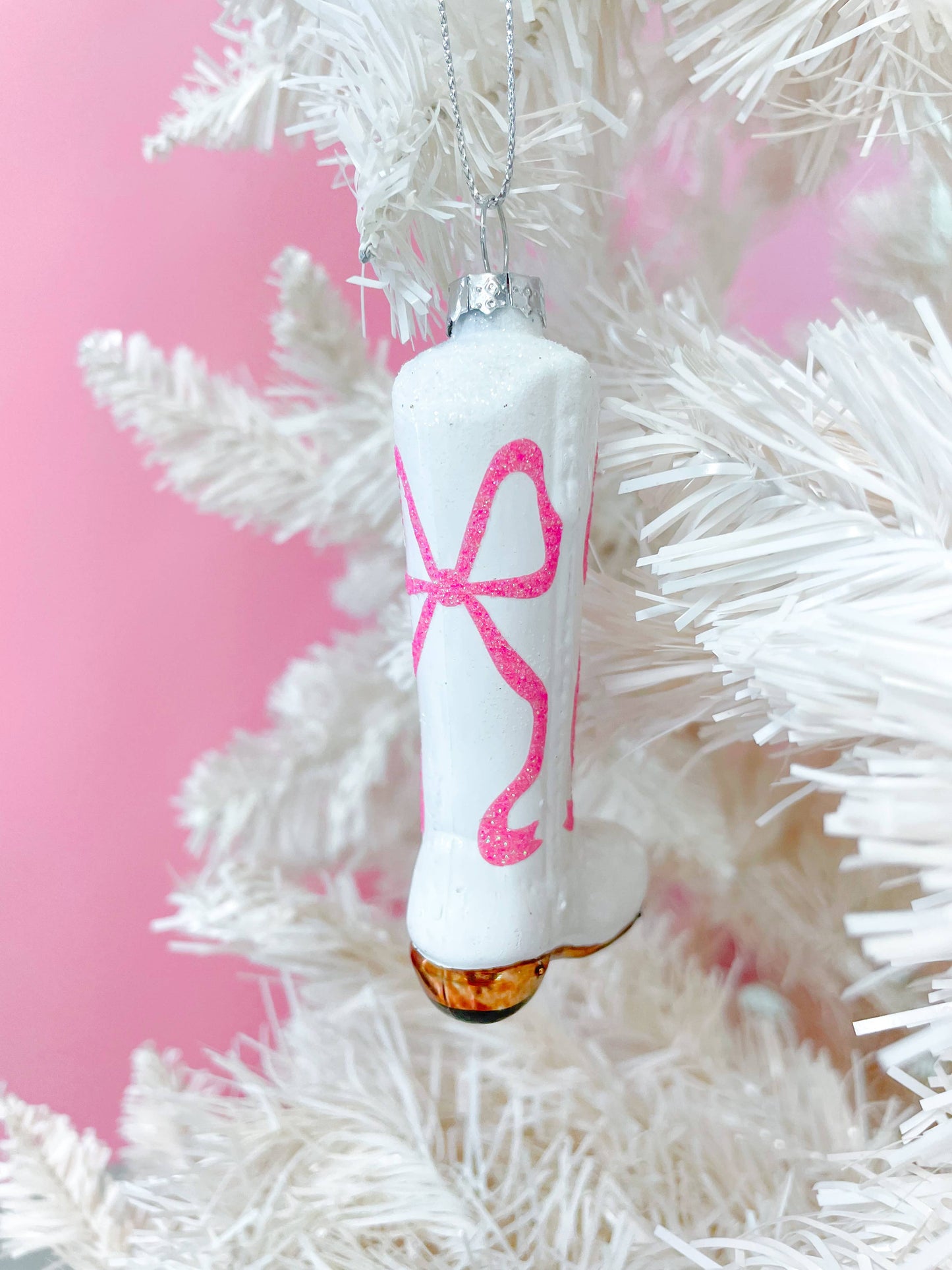 Pink Bow Cowboy Boot Christmas Ornament