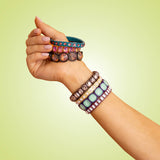 Penelope Gold w/ Rainbow Small Rectangle Stones Enamel Stretch Bracelet