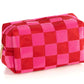 Red and Pink Sequin Checkered Cosmetic Pouch