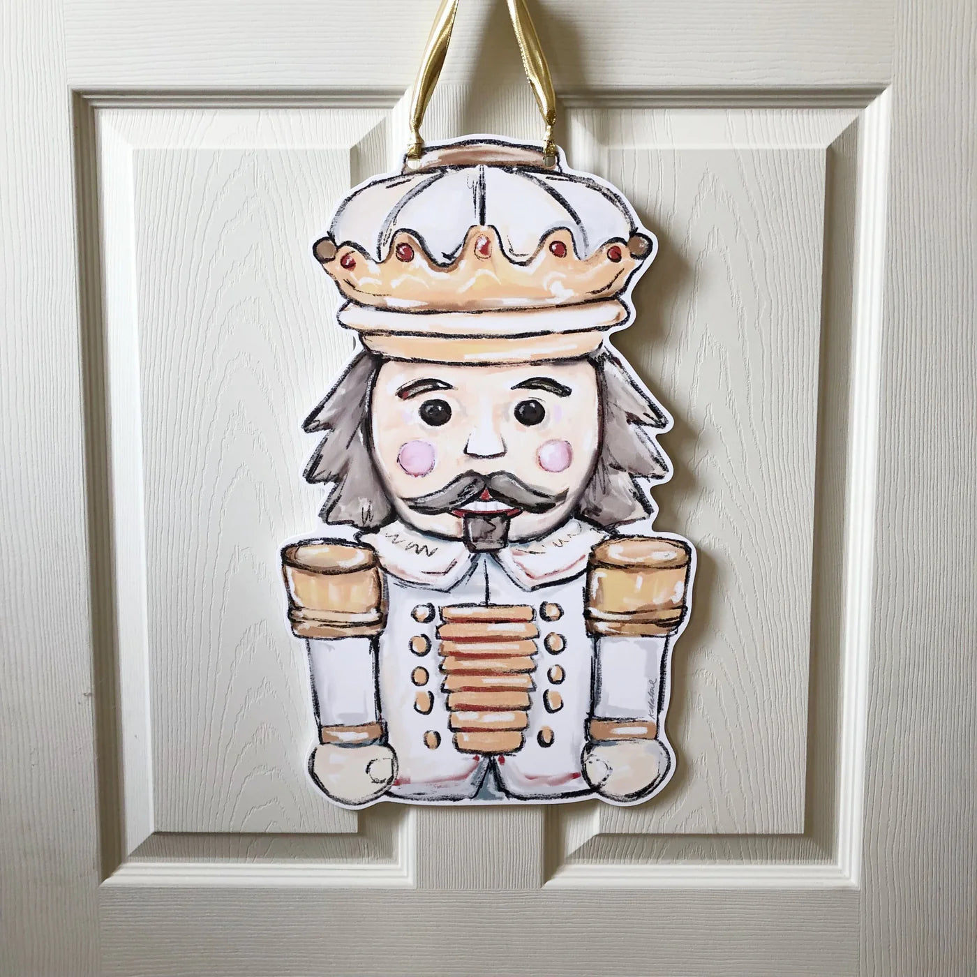 White & Gold Nutcracker Door Hanger