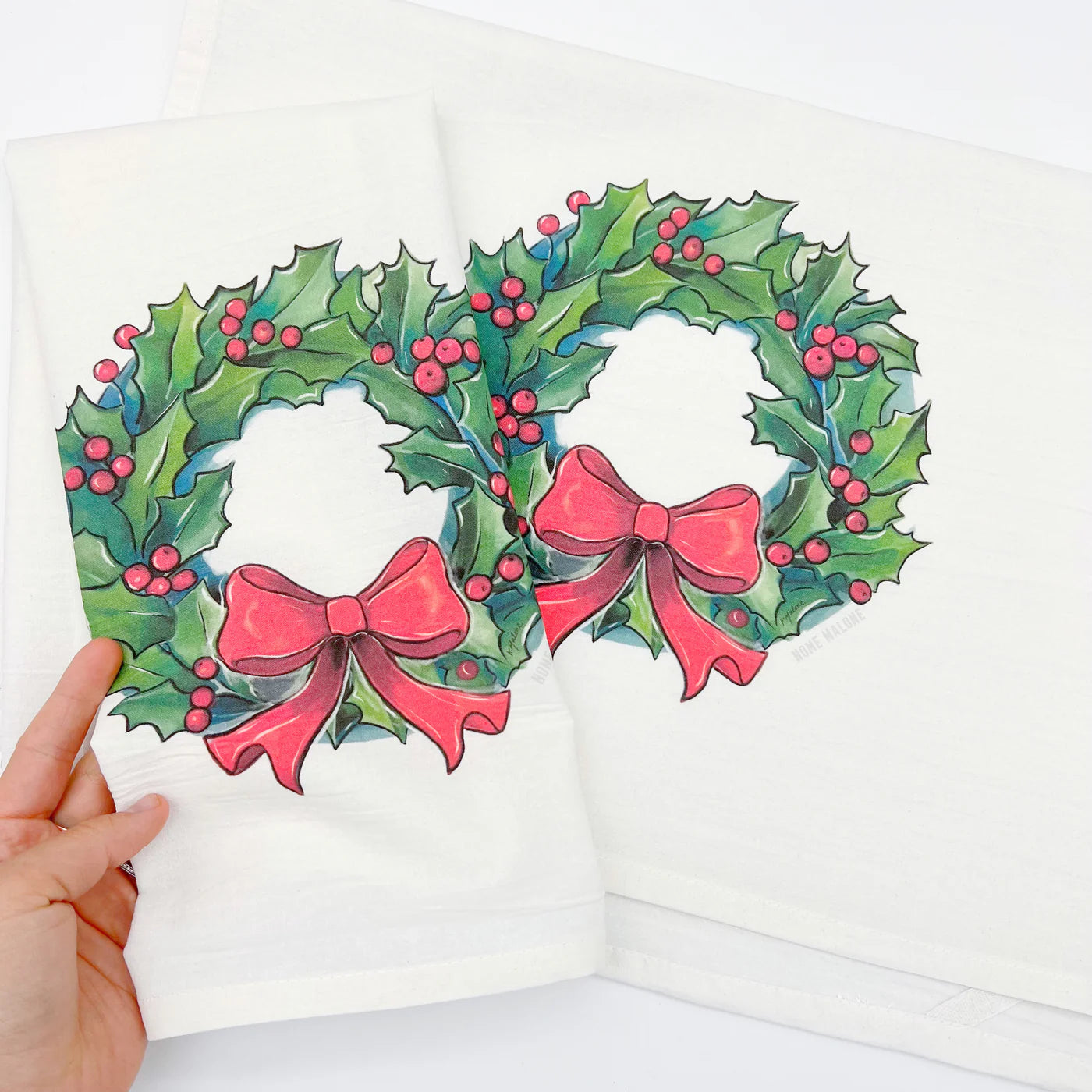 Holly Wreath Tea Towel