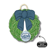 Navy Bow Wreath Door Hanger with Mini