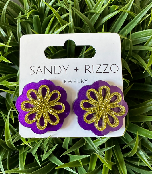 Flowers Studs Purple & Gold