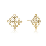 Classic Beaded Signature Cross Encompass Gold Stud