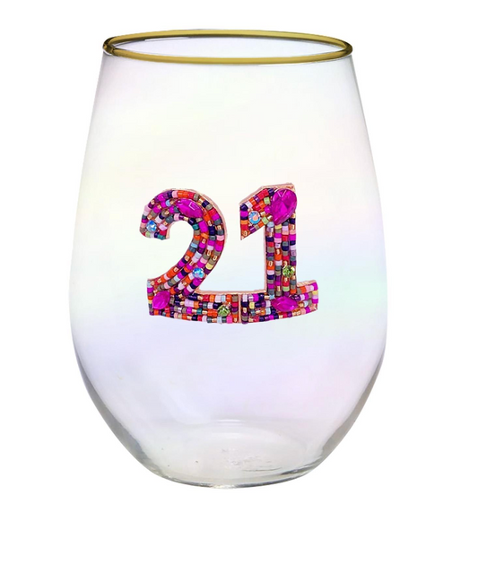 Beaded '21' Stemless Wine Glass