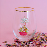 Beaded Cake Stemless Wine Glass