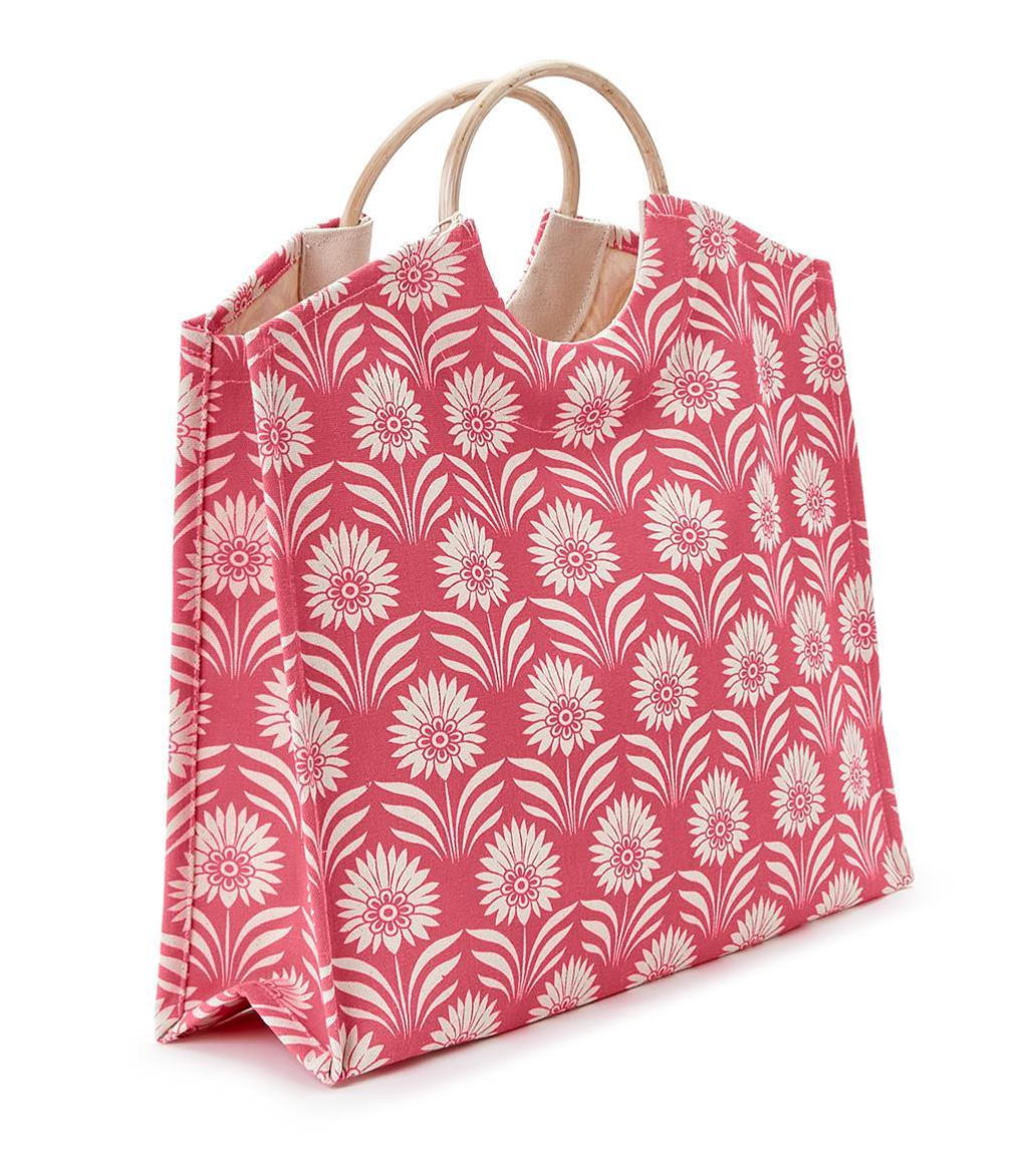 Palm Deco Tote with Bamboo Handle