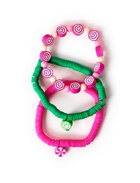 Peppermint Candy Elastic Bracelets w/ Gingerbread House Gift Box