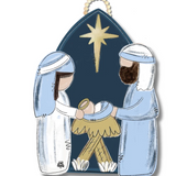 Blue and White Nativity Door Hanger