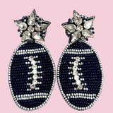 Navy/Silver Beaded Football Earrings