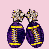 Purple/Yellow Beaded Football Earrings