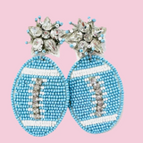 Light Blue/White Beaded Football Earrings