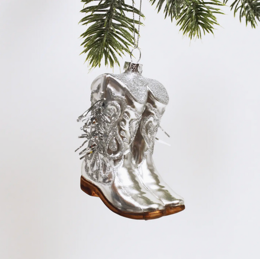 Cowboy Boot Glass Ornament