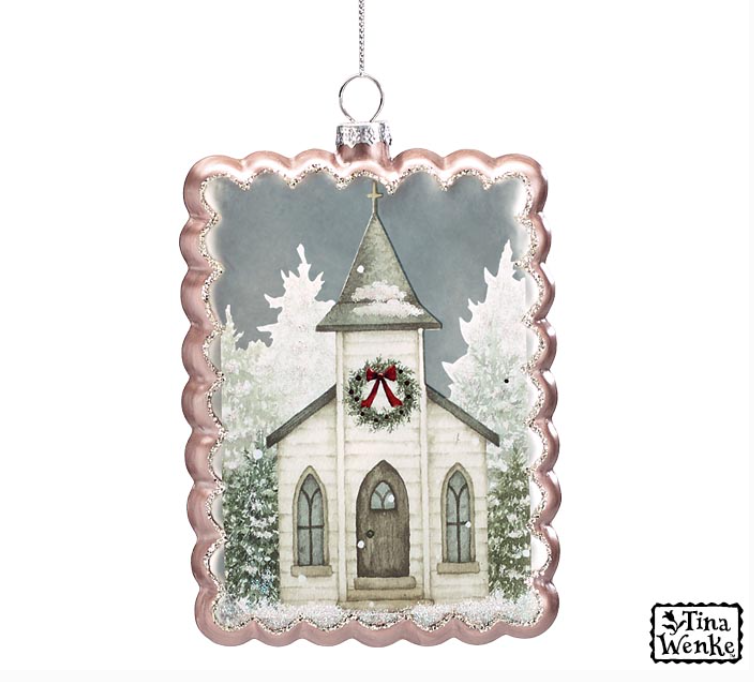 Snowy Church Scene Ornament