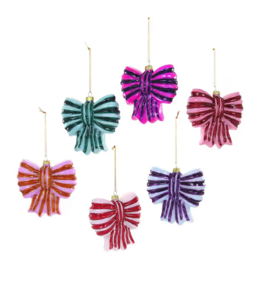 Striped Bow Glass Ornaments